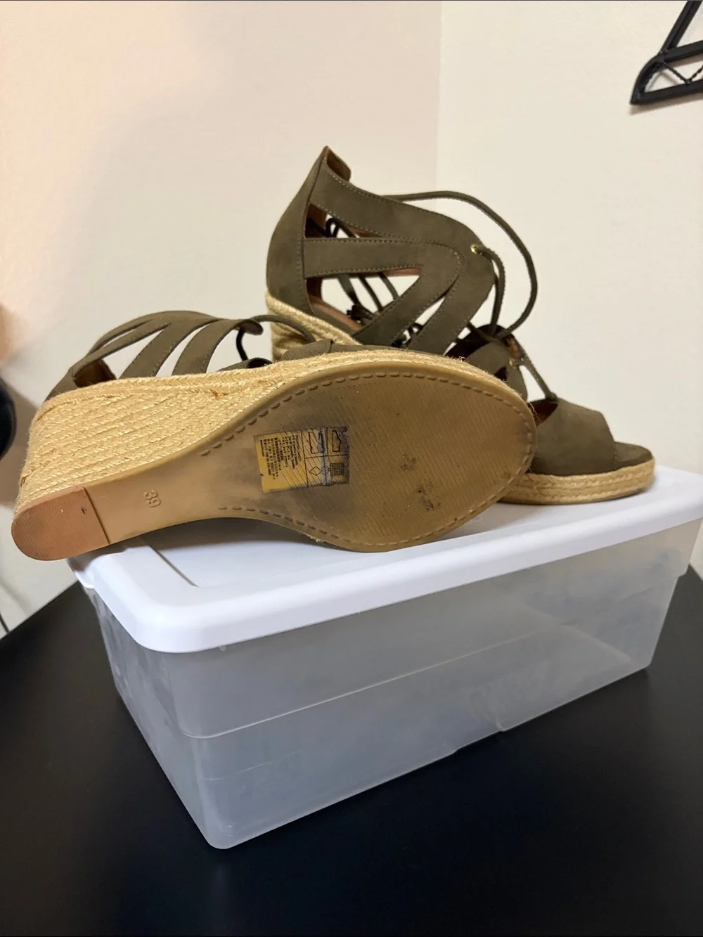 Olive Green Lace-Up Wedge Sandals - H&M